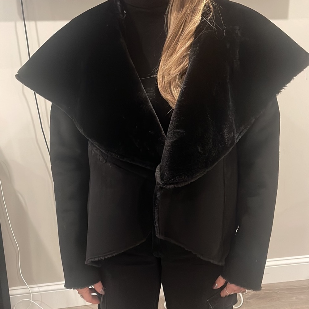Black Waterfall Shearling Jacket - image 1